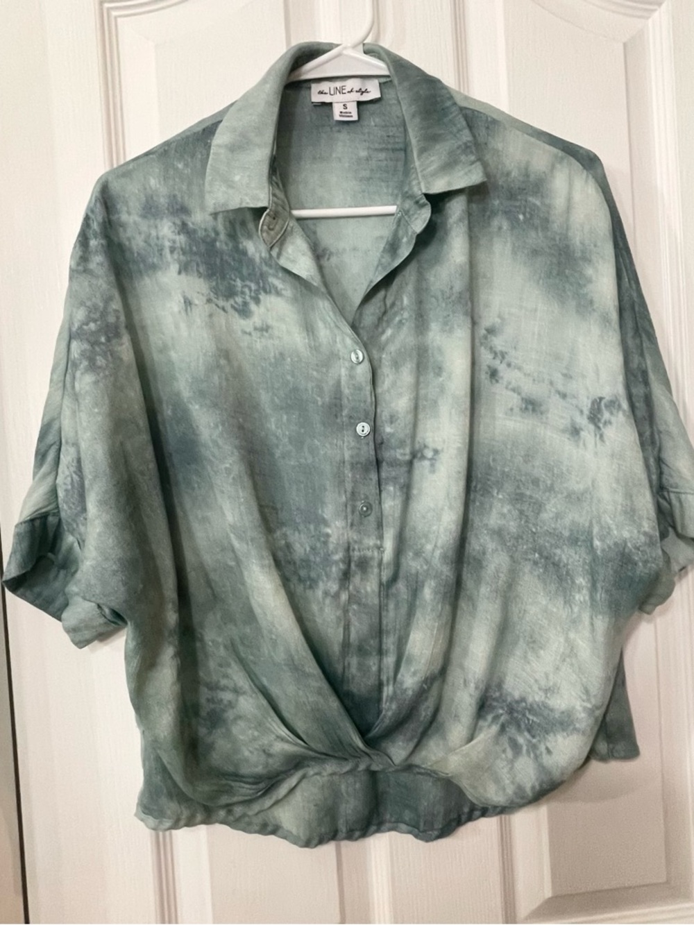 Line & Dot Sage Green Tie-Dye Button Front Top